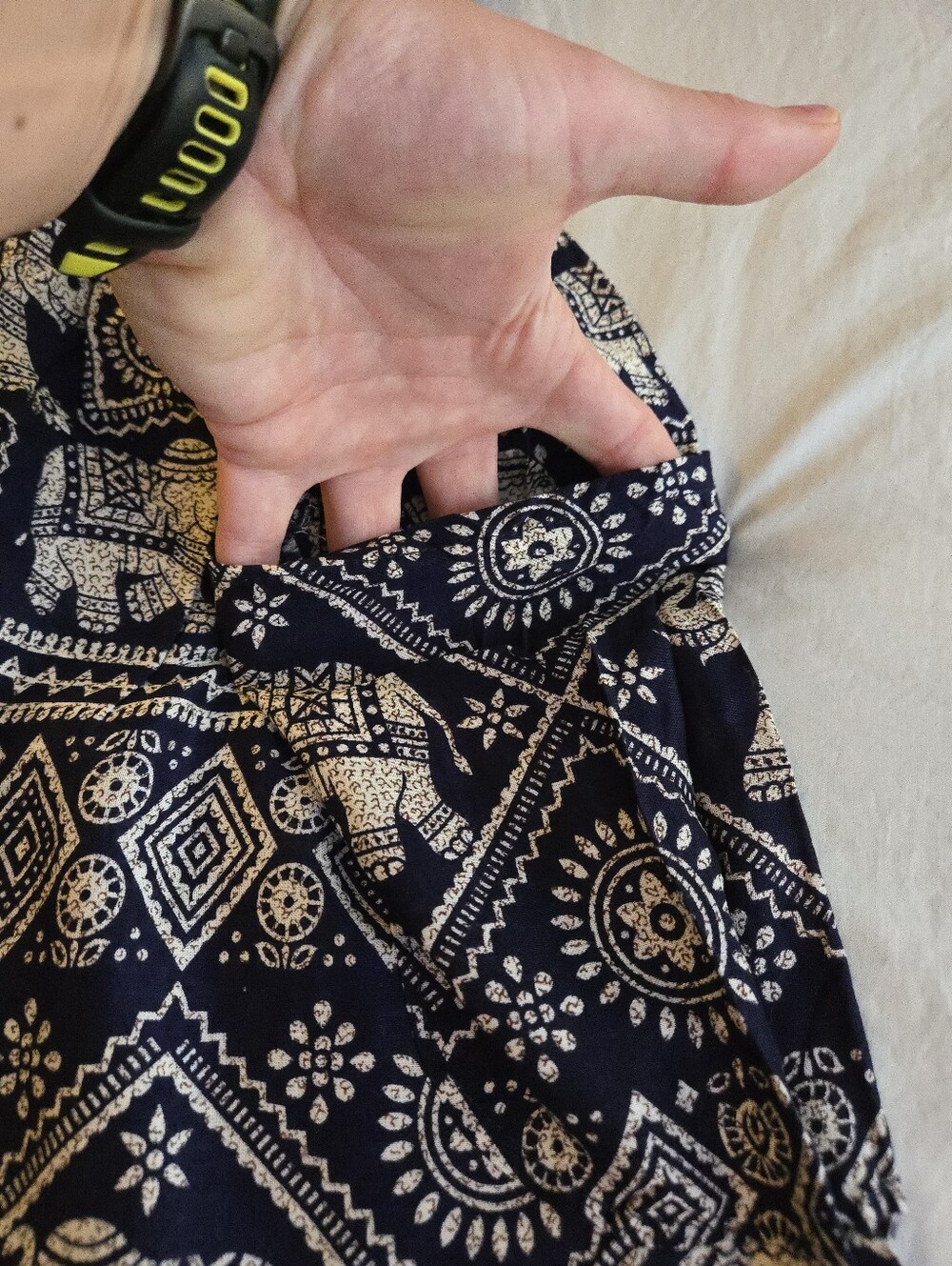 Navy Cream Thai Elephant Print Harem Pants Bohemian Hippie Festival EB5 - Picture 10 of 10